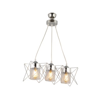 GLOBOSTAR® PLEX 202-0039 Μοντέρνο Κρεμαστό Φωτιστικό Οροφής με Ντουί 3 x E27 AC 220-240V IP20 - Ασημί & Διάφανο - Μ56 x Π17 x Υ24cm