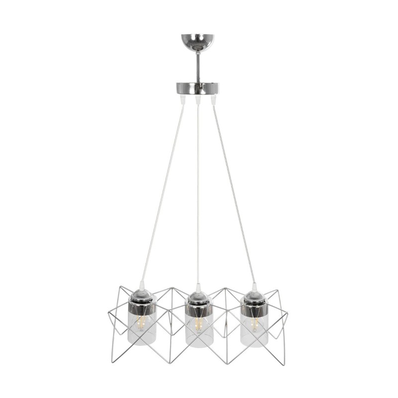 GloboStar® PLEX 202-0039 Μοντέρνο Κρεμαστό Φωτιστικό Πλέγμα Τρίφωτο 3 x E27 IP20 Ασημί Μέταλλο με Διάφανο Γυαλί - Μ55 x Π20 x Υ70cm