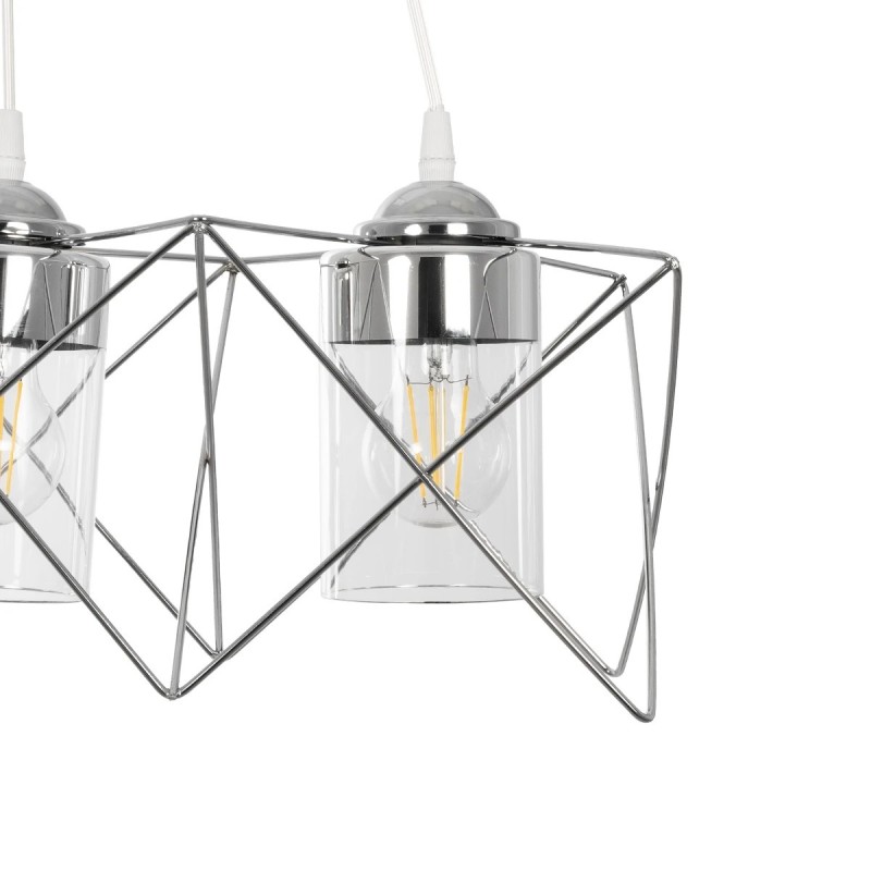 GloboStar® PLEX 202-0039 Μοντέρνο Κρεμαστό Φωτιστικό Πλέγμα Τρίφωτο 3 x E27 IP20 Ασημί Μέταλλο με Διάφανο Γυαλί - Μ55 x Π20 x Υ70cm
