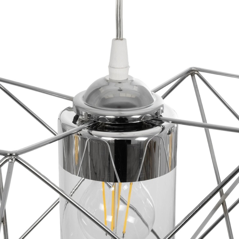 GloboStar® PLEX 202-0039 Μοντέρνο Κρεμαστό Φωτιστικό Πλέγμα Τρίφωτο 3 x E27 IP20 Ασημί Μέταλλο με Διάφανο Γυαλί - Μ55 x Π20 x Υ70cm