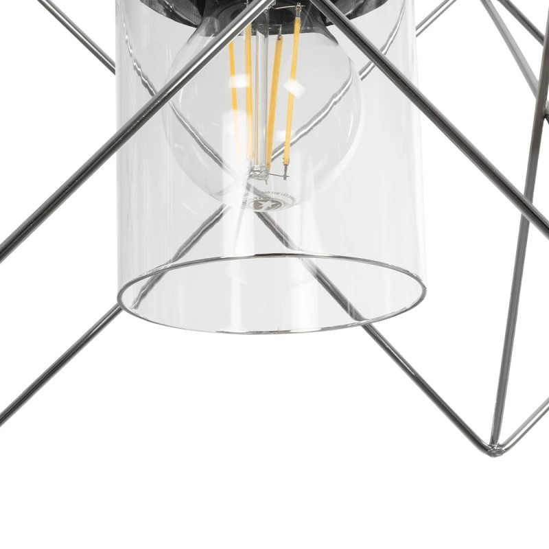 GloboStar® PLEX 202-0039 Μοντέρνο Κρεμαστό Φωτιστικό Πλέγμα Τρίφωτο 3 x E27 IP20 Ασημί Μέταλλο με Διάφανο Γυαλί - Μ55 x Π20 x Υ70cm