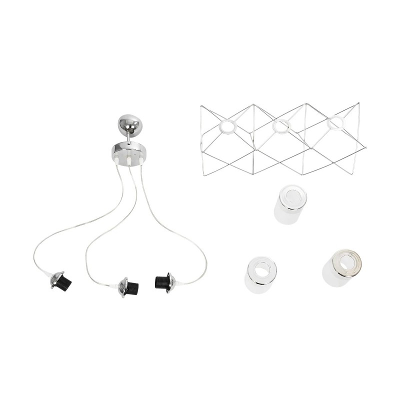 GloboStar® PLEX 202-0039 Μοντέρνο Κρεμαστό Φωτιστικό Πλέγμα Τρίφωτο 3 x E27 IP20 Ασημί Μέταλλο με Διάφανο Γυαλί - Μ55 x Π20 x Υ70cm