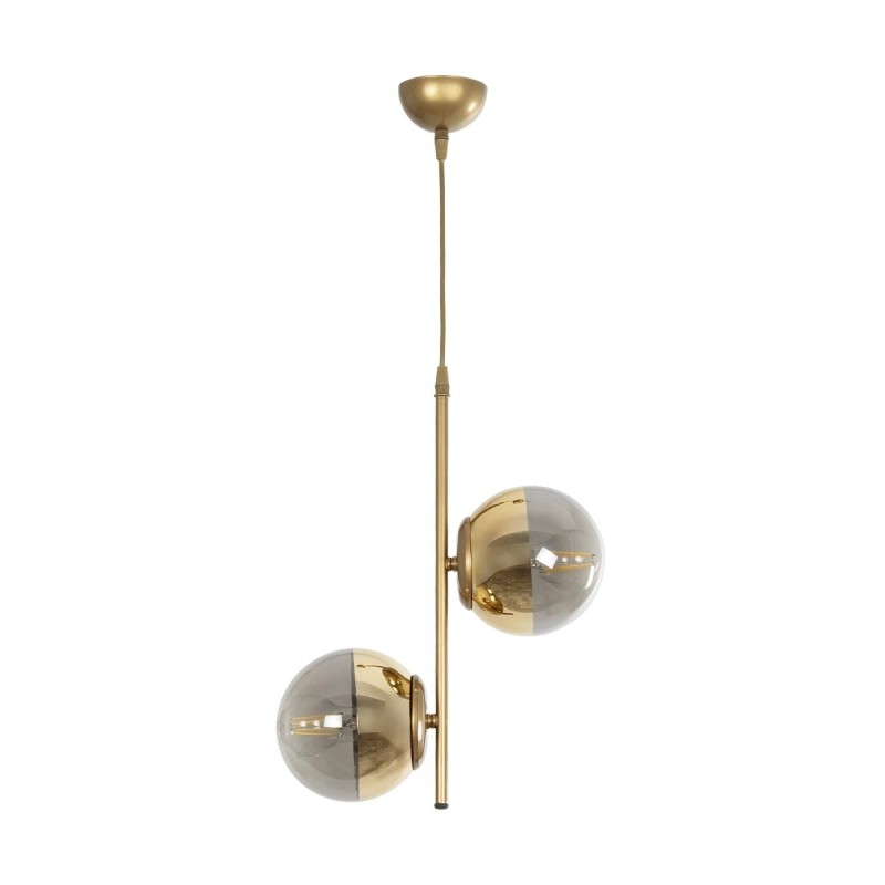 GloboStar® CITY 202-0044 Μοντέρνο Κρεμαστό Φωτιστικό Μπάλα Δίφωτο 2 x E27 IP20 Χρυσό Μέταλλο με Διάφανο Γυαλί - Μ40 x Π40 x Υ80cm