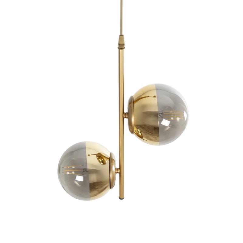 GloboStar® CITY 202-0044 Μοντέρνο Κρεμαστό Φωτιστικό Μπάλα Δίφωτο 2 x E27 IP20 Χρυσό Μέταλλο με Διάφανο Γυαλί - Μ40 x Π40 x Υ80cm