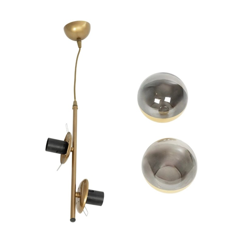 GloboStar® CITY 202-0044 Μοντέρνο Κρεμαστό Φωτιστικό Μπάλα Δίφωτο 2 x E27 IP20 Χρυσό Μέταλλο με Διάφανο Γυαλί - Μ40 x Π40 x Υ80cm