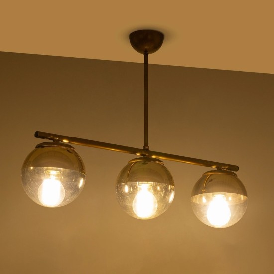 GloboStar® CITY 202-0045 Μοντέρνο Κρεμαστό Φωτιστικό Μπάλα Τρίφωτο 3 x E27 IP20 Χρυσό Μέταλλο με Διάφανο Γυαλί - Μ55 x Π15 x Υ43cm