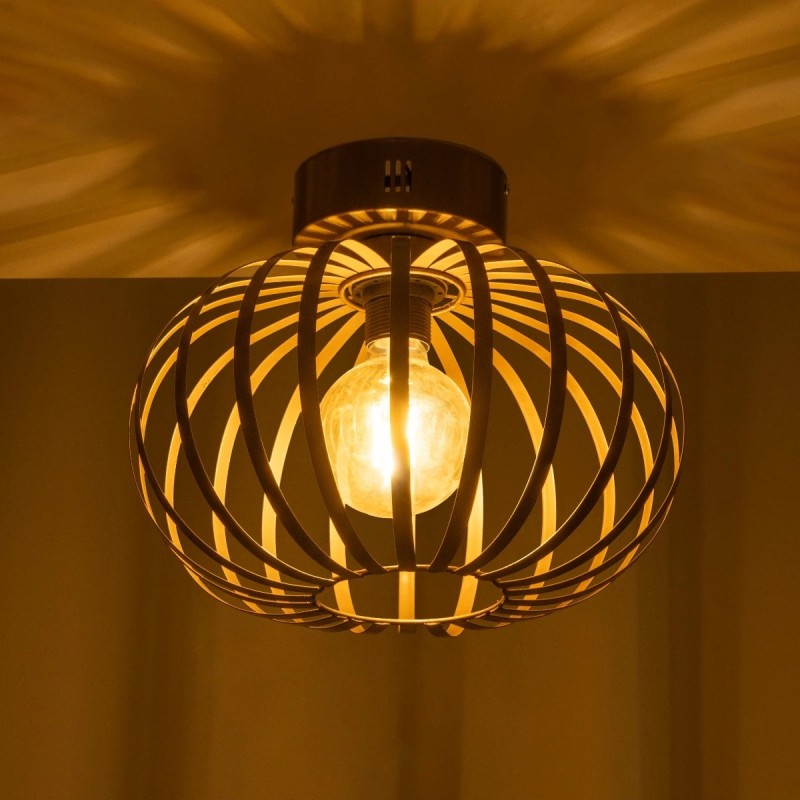 GloboStar® STAR 202-0050 Μοντέρνο Φωτιστικό Οροφής Πλέγμα Μονόφωτο 1 x E27 IP20 Χρυσό Μέταλλο - Μ40 x Π40 x Υ27cm