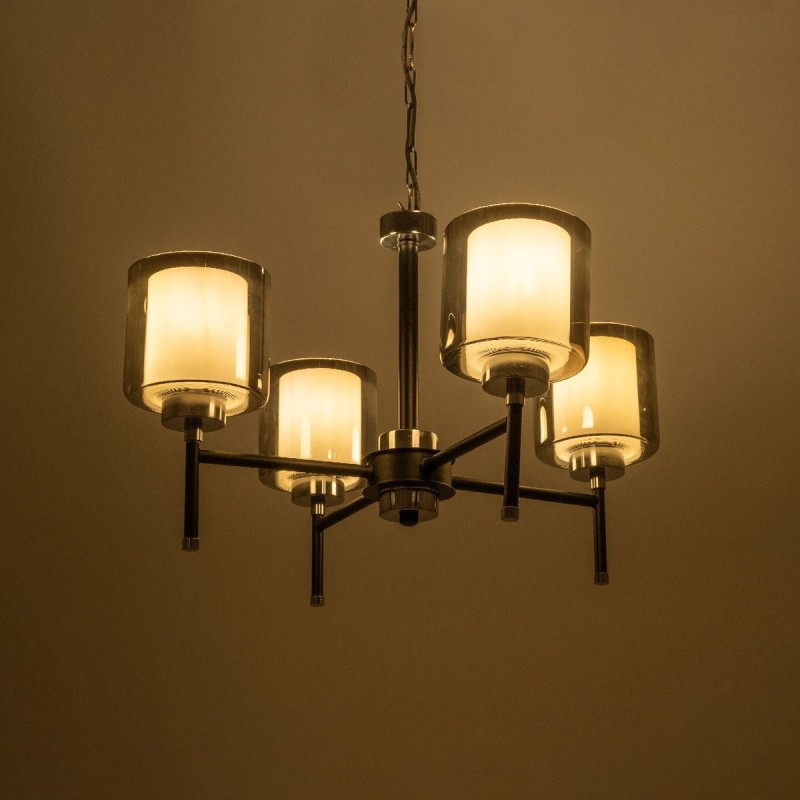 GloboStar® SHORD 202-0056 Μοντέρνο Κρεμαστό Φωτιστικό Ανάρτηση Πολύφωτο 4 x E27 IP20 Μαύρο Μέταλλο με Μελί Γυαλί - Μ40 x Π40 x Υ27cm