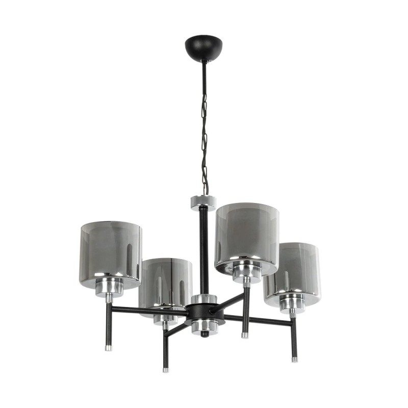 GloboStar® SHORD 202-0056 Μοντέρνο Κρεμαστό Φωτιστικό Ανάρτηση Πολύφωτο 4 x E27 IP20 Μαύρο Μέταλλο με Μελί Γυαλί - Μ40 x Π40 x Υ27cm