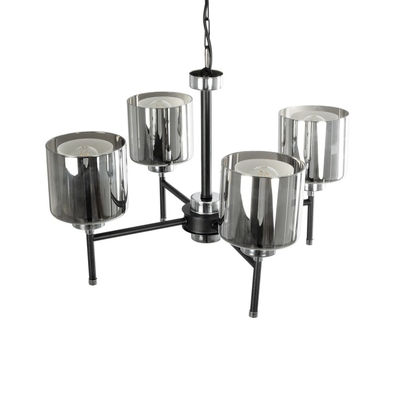 GloboStar® SHORD 202-0056 Μοντέρνο Κρεμαστό Φωτιστικό Ανάρτηση Πολύφωτο 4 x E27 IP20 Μαύρο Μέταλλο με Μελί Γυαλί - Μ40 x Π40 x Υ27cm