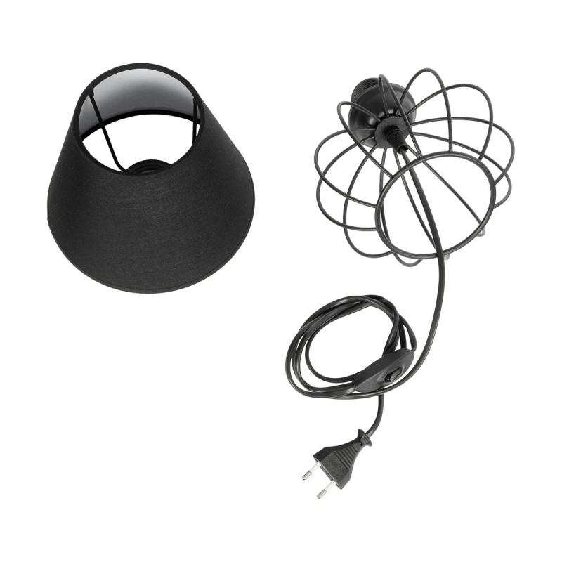 GloboStar® SHAPE 202-0057 Μοντέρνο Eπιτραπέζιο Φωτιστικό Μονόφωτο 1 x E27 IP20 Μαύρο Μέταλλο με Μαύρο Ύφασμα - Μ40 x Π40 x Υ27cm