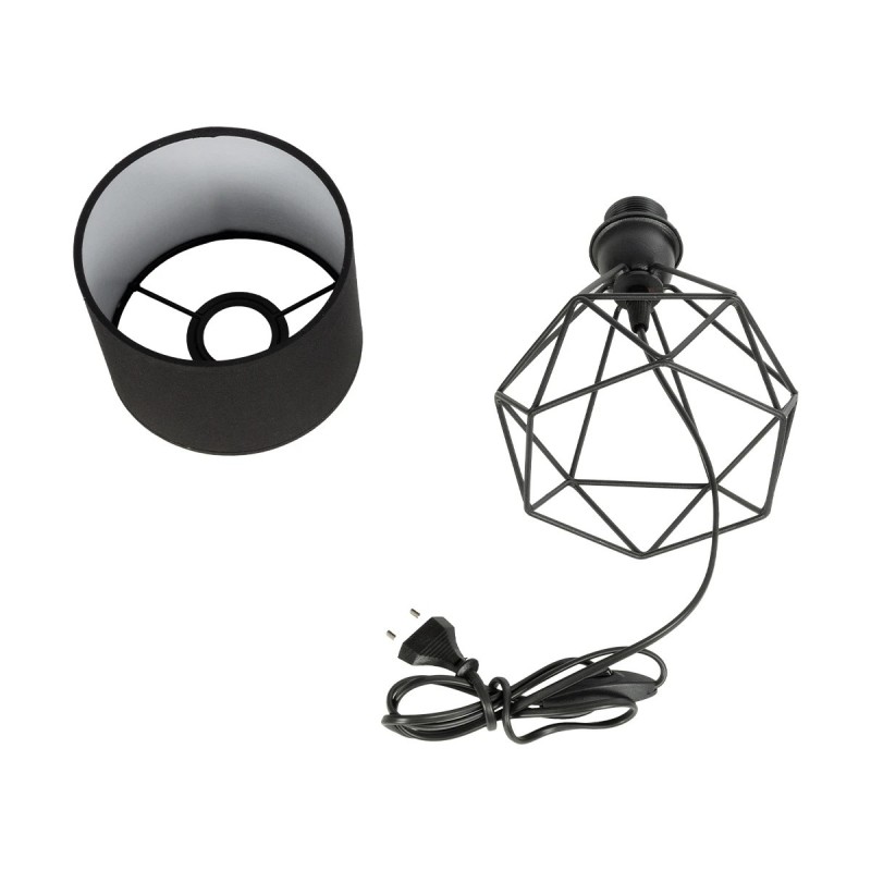 GloboStar® SHAPE 202-0059 Μοντέρνο Eπιτραπέζιο Φωτιστικό Μονόφωτο 1 x E27 IP20 Μαύρο Μέταλλο με Μαύρο Ύφασμα - Μ40 x Π40 x Υ27cm