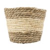 GloboStar® Artificial Garden KYTHIRA 20272 Διακοσμητικό Πλεκτό Καλάθι - Κασπώ Γλάστρα - Flower Pot Μπεζ με Λευκό Φ18cm x Υ15cm