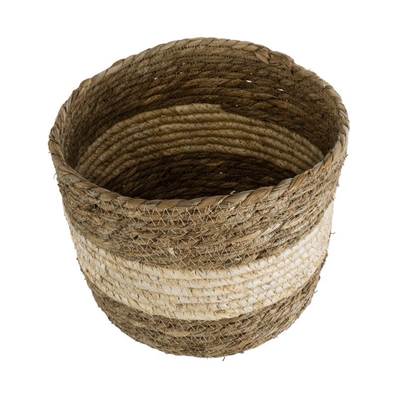 GloboStar® Artificial Garden KYTHIRA 20274 Διακοσμητικό Πλεκτό Καλάθι - Κασπώ Γλάστρα - Flower Pot Καφέ με Μπεζ Φ25 x Υ18cm