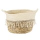 GloboStar® Artificial Garden MYKONOS 20279 Διακοσμητικό Πλεκτό Καλάθι - Κασπώ Γλάστρα - Flower Pot Μπεζ με Μακραμέ Φ22cm x Υ15cm