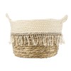 GloboStar® Artificial Garden MYKONOS 20279 Διακοσμητικό Πλεκτό Καλάθι - Κασπώ Γλάστρα - Flower Pot Μπεζ με Μακραμέ Φ22cm x Υ15cm