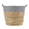 GloboStar® Artificial Garden SYROS 20281 Διακοσμητικό Πλεκτό Καλάθι - Κασπώ Γλάστρα - Flower Pot Μπεζ με Γκρι Φ20cm x Υ20cm