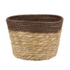 GloboStar® Artificial Garden LEFKADA 20287 Διακοσμητικό Πλεκτό Καλάθι - Κασπώ Γλάστρα - Flower Pot Μπεζ με Καφέ Φ22cm x Υ15cm