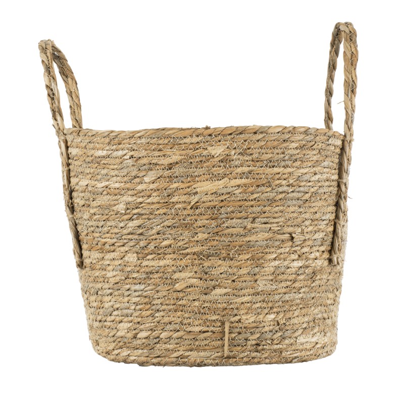 GloboStar® Artificial Garden TINOS 20292 Διακοσμητικό Πλεκτό Καλάθι - Κασπώ Γλάστρα - Flower Pot Μπεζ Φ35cm x Υ30cm