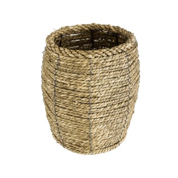 GloboStar® Artificial Garden THASSOS 20295 Διακοσμητικό Πλεκτό Καλάθι - Κασπώ Γλάστρα - Flower Pot Μπεζ Φ18 x Υ24cm