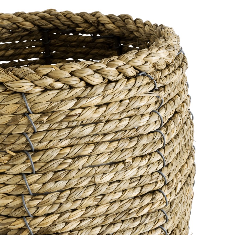 GloboStar® Artificial Garden THASSOS 20295 Διακοσμητικό Πλεκτό Καλάθι - Κασπώ Γλάστρα - Flower Pot Μπεζ Φ18 x Υ24cm