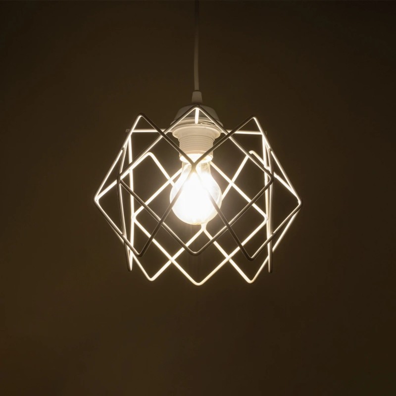 GloboStar® VORTEX 203-0001 Mοντέρνο Κρεμαστό Φωτιστικό Πλέγμα Μονόφωτο 1 x E27 IP20 Λευκό Μέταλλο - Μ23.5 x Π23.5 x Υ20cm