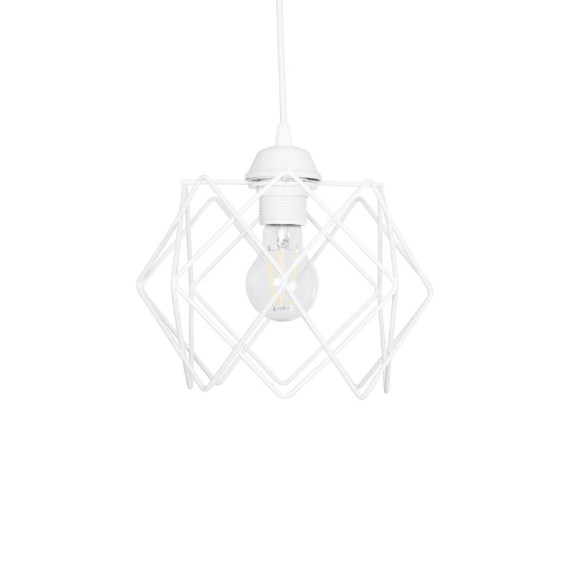 GloboStar® VORTEX 203-0001 Mοντέρνο Κρεμαστό Φωτιστικό Πλέγμα Μονόφωτο 1 x E27 IP20 Λευκό Μέταλλο - Μ23.5 x Π23.5 x Υ20cm