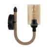 GloboStar® RIFT 203-0002 Vintage Επιτοίχιο Φωτιστικό Απλίκα Σχοινί Μονόφωτο 1 x E27 IP20 Μαύρο Μέταλλο με Μπεζ Σχοινί με Φιμέ Γυαλί - Μ22.5 x Π22.5 x Υ28.5cm