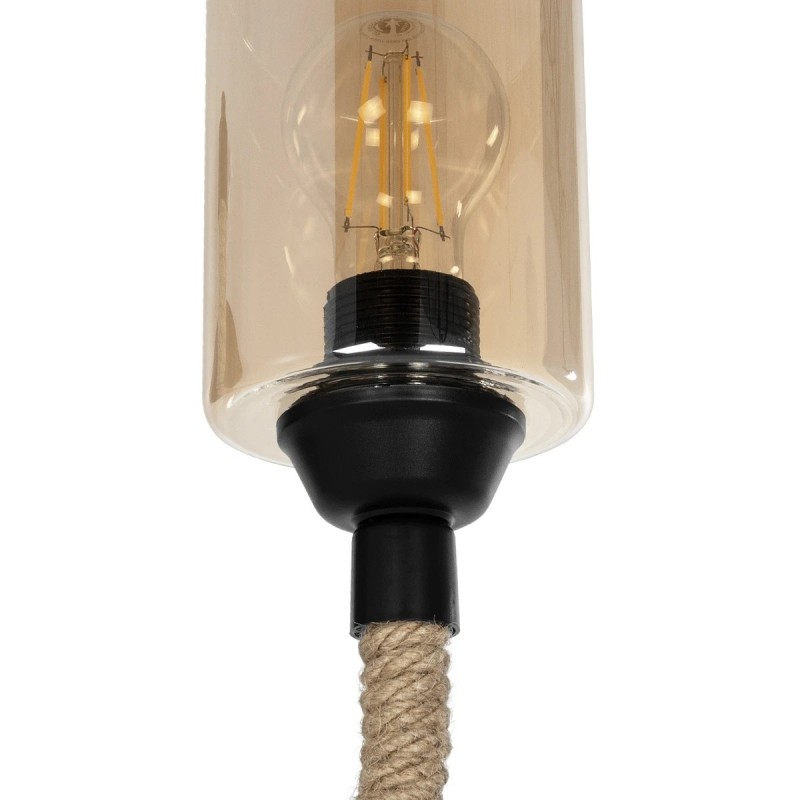 GloboStar® RIFT 203-0002 Vintage Επιτοίχιο Φωτιστικό Απλίκα Σχοινί Μονόφωτο 1 x E27 IP20 Μαύρο Μέταλλο με Μπεζ Σχοινί με Φιμέ Γυαλί - Μ22.5 x Π22.5 x Υ28.5cm