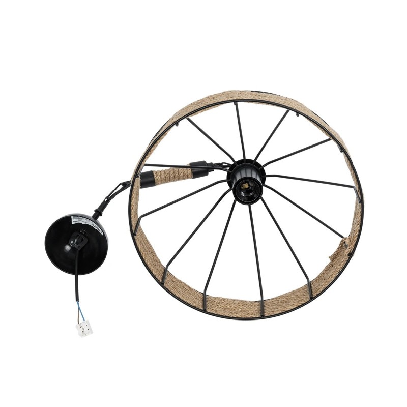 GloboStar® ZION 203-0003 Vintage Κρεμαστό Φωτιστικό Σχοινί Μονόφωτο 1 x E27 IP20 Μαύρο Μέταλλο με Μπεζ Σχοινί - Μ33 x Π33 x Υ29cm