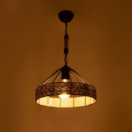 GloboStar® ZION 203-0003 Vintage Κρεμαστό Φωτιστικό Σχοινί Μονόφωτο 1 x E27 IP20 Μαύρο Μέταλλο με Μπεζ Σχοινί - Μ33 x Π33 x Υ29cm GloboStar® ZION 203-0003 Vintage Κρεμαστό Φωτιστικό Σχοινί Μονόφωτο 1 x E27 IP20 Μαύρο Μέταλλο με Μπεζ Σχοινί - Μ33 x Π33 x Υ29cm