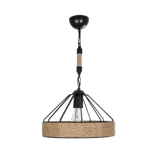 GloboStar® ZION 203-0003 Vintage Κρεμαστό Φωτιστικό Σχοινί Μονόφωτο 1 x E27 IP20 Μαύρο Μέταλλο με Μπεζ Σχοινί - Μ33 x Π33 x Υ29cm GloboStar® ZION 203-0003 Vintage Κρεμαστό Φωτιστικό Σχοινί Μονόφωτο 1 x E27 IP20 Μαύρο Μέταλλο με Μπεζ Σχοινί - Μ33 x Π33 x Υ29cm