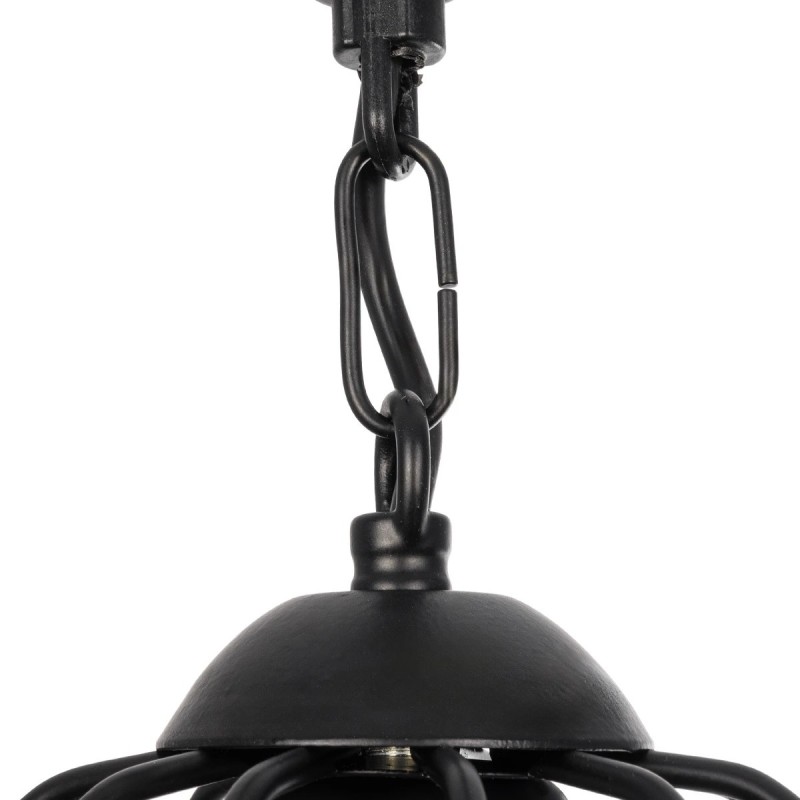GloboStar® ZION 203-0003 Vintage Κρεμαστό Φωτιστικό Σχοινί Μονόφωτο 1 x E27 IP20 Μαύρο Μέταλλο με Μπεζ Σχοινί - Μ33 x Π33 x Υ29cm