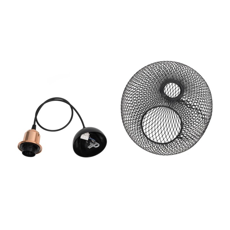 GloboStar® WIRE 203-0004 Μοντέρνο Κρεμαστό Φωτιστικό Πλέγμα Μονόφωτο 1 x E27 IP20 Μαύρο Μέταλλο - Μ25 x Π25 x Υ30cm