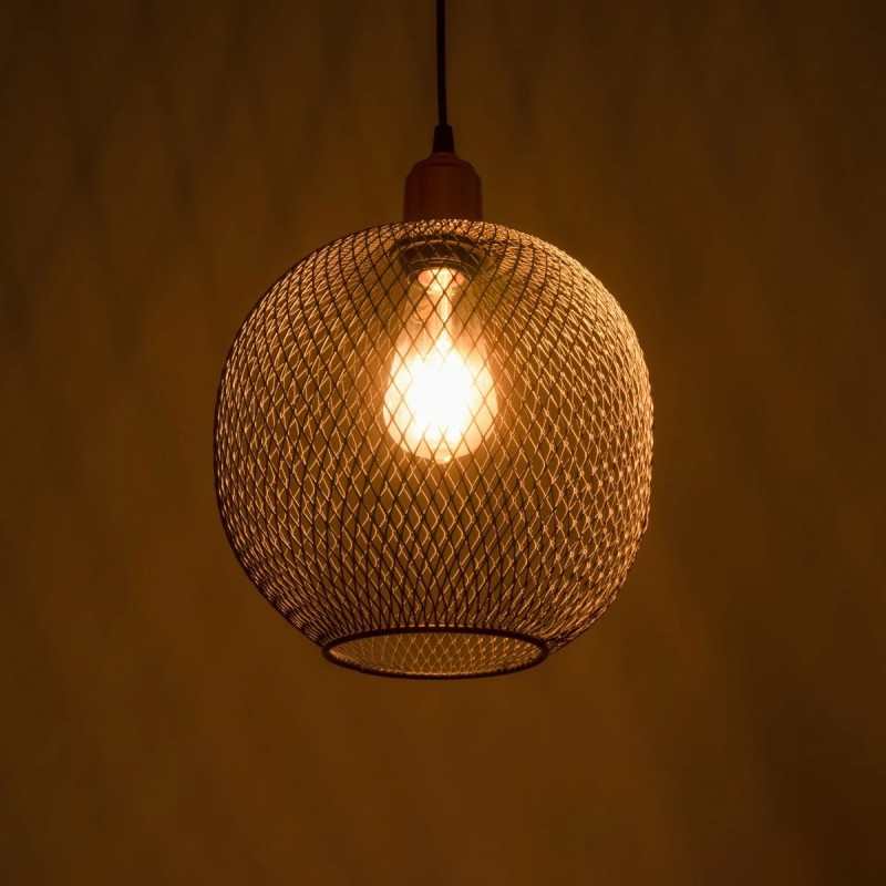 GloboStar® WIRE 203-0004 Μοντέρνο Κρεμαστό Φωτιστικό Πλέγμα Μονόφωτο 1 x E27 IP20 Μαύρο Μέταλλο - Μ25 x Π25 x Υ30cm