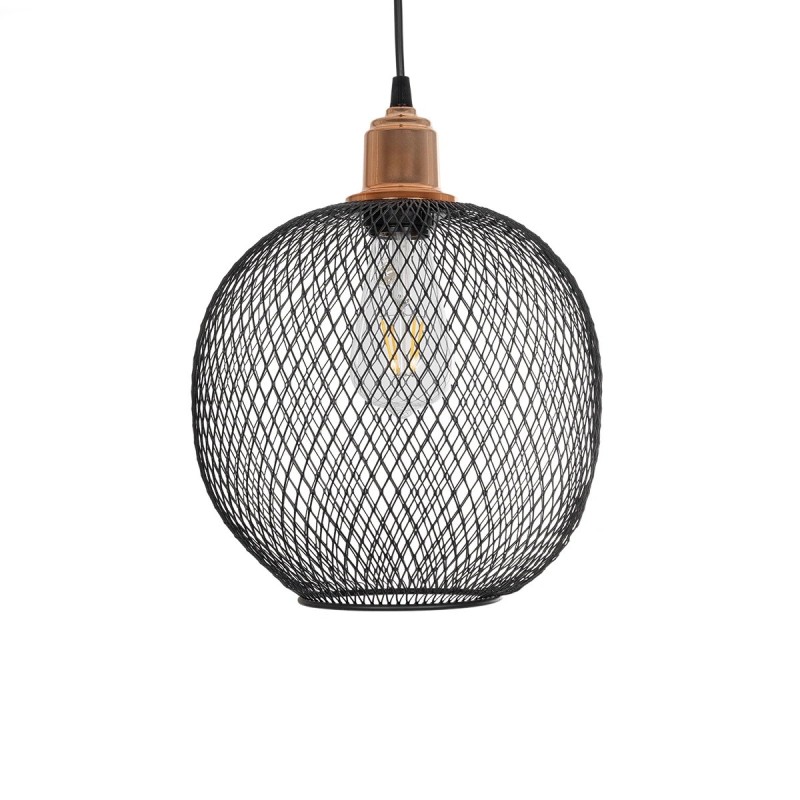 GloboStar® WIRE 203-0004 Μοντέρνο Κρεμαστό Φωτιστικό Πλέγμα Μονόφωτο 1 x E27 IP20 Μαύρο Μέταλλο - Μ25 x Π25 x Υ30cm