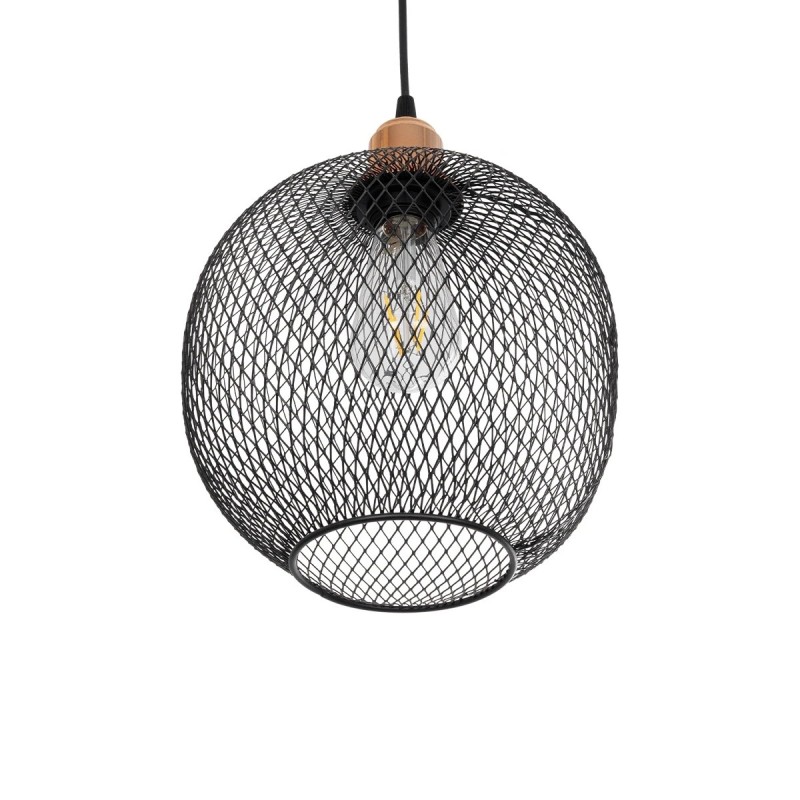 GloboStar® WIRE 203-0004 Μοντέρνο Κρεμαστό Φωτιστικό Πλέγμα Μονόφωτο 1 x E27 IP20 Μαύρο Μέταλλο - Μ25 x Π25 x Υ30cm