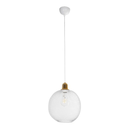 GLOBOSTAR® WIRE 203-0005 Μοντέρνο Κρεμαστό Φωτιστικό Οροφής με Ντουί 1 x E27 AC 220-240V IP20 - Λευκό & Χρυσό - Μ25 x Π25 x Υ30cm GloboStar® WIRE 203-0005 Μοντέρνο Κρεμαστό Φωτιστικό Πλέγμα Μονόφωτο 1 x E27 IP20 Λευκό Μέταλλο - Μ25 x Π25 x Υ30cm