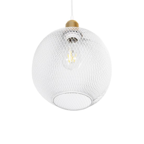 GLOBOSTAR® WIRE 203-0005 Μοντέρνο Κρεμαστό Φωτιστικό Οροφής με Ντουί 1 x E27 AC 220-240V IP20 - Λευκό & Χρυσό - Μ25 x Π25 x Υ30cm GloboStar® WIRE 203-0005 Μοντέρνο Κρεμαστό Φωτιστικό Πλέγμα Μονόφωτο 1 x E27 IP20 Λευκό Μέταλλο - Μ25 x Π25 x Υ30cm
