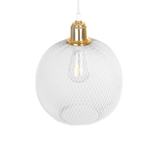 GLOBOSTAR® WIRE 203-0005 Μοντέρνο Κρεμαστό Φωτιστικό Οροφής με Ντουί 1 x E27 AC 220-240V IP20 - Λευκό & Χρυσό - Μ25 x Π25 x Υ30cm GloboStar® WIRE 203-0005 Μοντέρνο Κρεμαστό Φωτιστικό Πλέγμα Μονόφωτο 1 x E27 IP20 Λευκό Μέταλλο - Μ25 x Π25 x Υ30cm