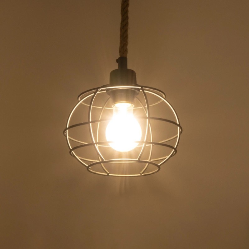 GloboStar® TALAH 203-0008 Vintage Κρεμαστό Φωτιστικό Σχοινί Μονόφωτο 1 x E27 IP20 Μαύρο Μέταλλο με Μπεζ Σχοινί - Μ20 x Π20 x Υ20cm