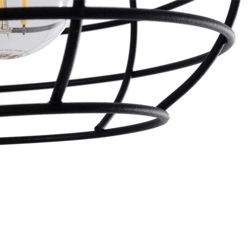 GloboStar® TALAH 203-0008 Vintage Κρεμαστό Φωτιστικό Σχοινί Μονόφωτο 1 x E27 IP20 Μαύρο Μέταλλο με Μπεζ Σχοινί - Μ20 x Π20 x Υ20cm