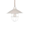 GloboStar® TULUB 203-0010 Vintage Κρεμαστό Φωτιστικό Καμπάνα Μονόφωτο 1 x E27 IP20 Λευκό Μέταλλο με Μπεζ Σχοινί - Μ33 x Π33 x Υ30cm