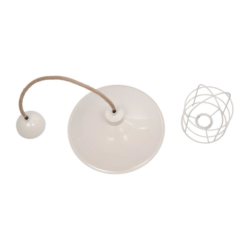 GloboStar® TULUB 203-0010 Vintage Κρεμαστό Φωτιστικό Καμπάνα Μονόφωτο 1 x E27 IP20 Λευκό Μέταλλο με Μπεζ Σχοινί - Μ33 x Π33 x Υ30cm