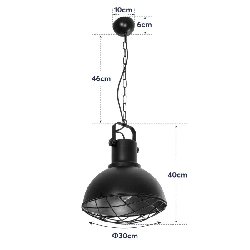 GloboStar® SIERRA 203-0011 Vintage Κρεμαστό Φωτιστικό Καμπάνα Μονόφωτο 1 x E27 IP20 Μαύρο & Χρυσό Μέταλλο - Μ31 x Π31 x Υ40cm
