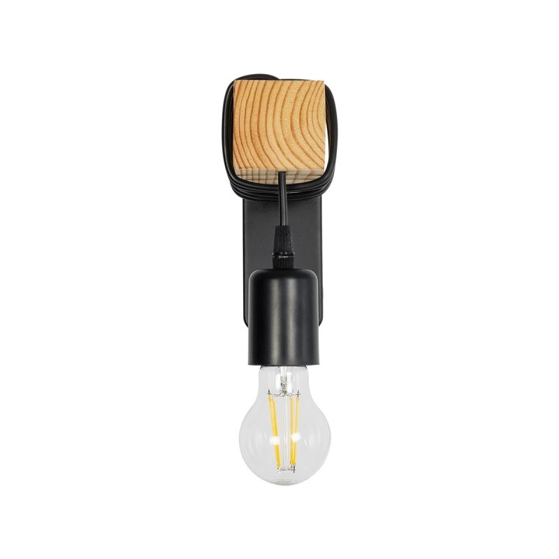 GloboStar® XYLO 203-0014 Μοντέρνο Επιτοίχιο Φωτιστικό Απλίκα Μονόφωτο 1 x E27 IP20 Μαύρο Μέταλλο με Μπεζ Ξύλο - Μ18 x Π18 x Υ19cm