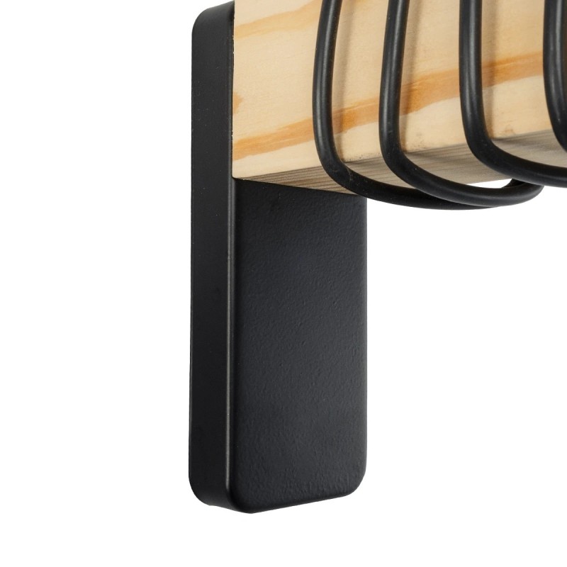 GloboStar® XYLO 203-0014 Μοντέρνο Επιτοίχιο Φωτιστικό Απλίκα Μονόφωτο 1 x E27 IP20 Μαύρο Μέταλλο με Μπεζ Ξύλο - Μ18 x Π18 x Υ19cm