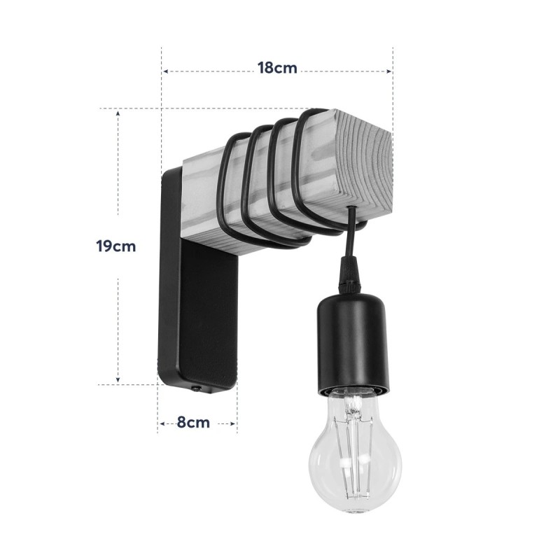 GloboStar® XYLO 203-0014 Μοντέρνο Επιτοίχιο Φωτιστικό Απλίκα Μονόφωτο 1 x E27 IP20 Μαύρο Μέταλλο με Μπεζ Ξύλο - Μ18 x Π18 x Υ19cm