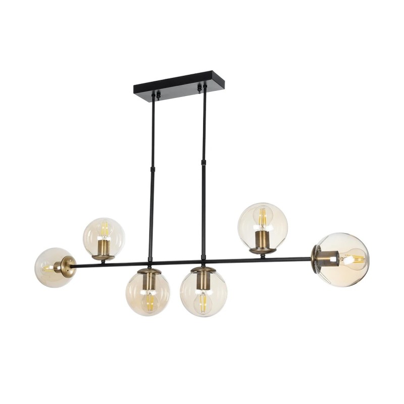 GloboStar® LATTICE 203-0016 Μοντέρνο Κρεμαστό Φωτιστικό Ράγα Πολύφωτο 6 x E27 IP20 Μαύρο & Μπρούτζινο Μέταλλο με Mελί Γυαλί - Μ120 x Π15 x Υ32cm