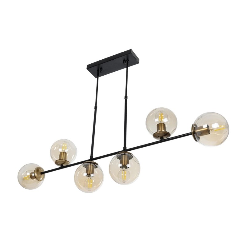 GloboStar® LATTICE 203-0016 Μοντέρνο Κρεμαστό Φωτιστικό Ράγα Πολύφωτο 6 x E27 IP20 Μαύρο & Μπρούτζινο Μέταλλο με Mελί Γυαλί - Μ120 x Π15 x Υ32cm